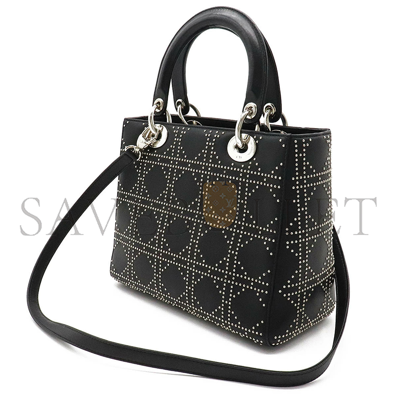 D*or lambskin studded cannage medium lady D*or black (23*20*12.7cm)